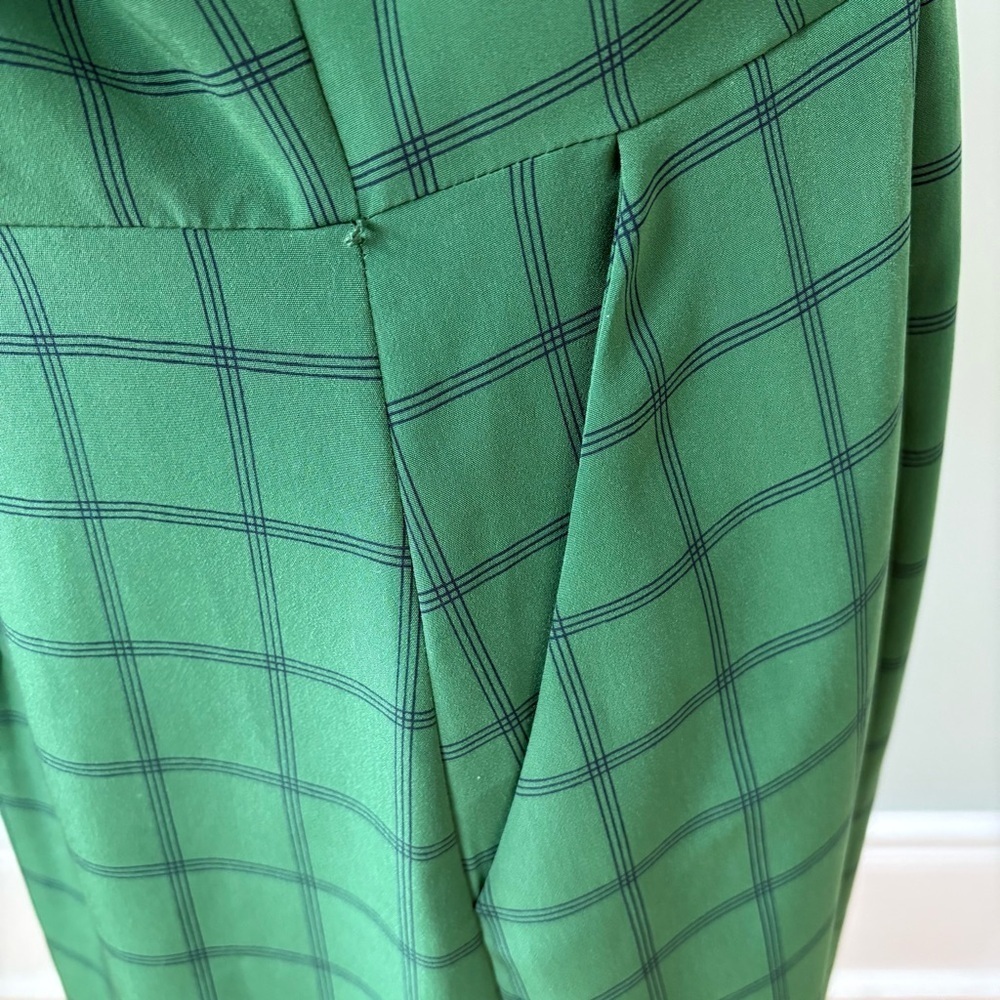 DownEast Modest Green Windowpane Check Academia Coquette Shirt Dress Sz L - Picture 5 of 13
